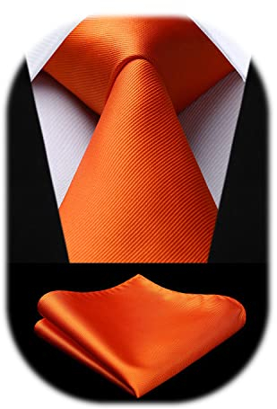 Enlision Orange Krawatte Herren Hochzeit Krawatten und Einstecktuch Set Einfarbig Seide Schlips mit Taschentuch Elegant