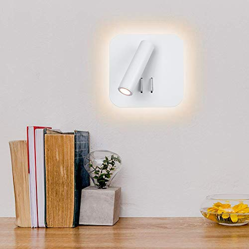 LED Leselampe Bett Wand 3W & 8W Wandleuchte Innen Bettlampe mit Druckknopfschalter Einstellbare Bettleuchte Wandmontage Nachttischlampe Nachtlicht Warmweiß für Schlafzimmer Wohnzimmer Büro (Eckig)