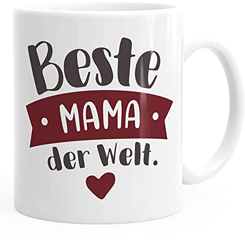 Moonworks® Kaffee-Tasse Beste/r Mama/Papa der Welt Geschenk Mütter Väter Geburtstag Weihnachten Danke sagen Beste Mama bordeaux uni - weiß Keramik-Tasse