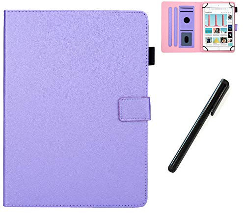 HereMore Universal Case for 8 Inch Tablet with Pen, Leather Stand Cover Protective Shell for Fire HD 8,Huawei MediaPad T3 8,Samsung Galaxy Tab A8, Acer Iconia One 8 B1-870,Lenovo Tab E8, Purple