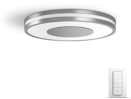 Philips Hue White Amb. LED-Deckenleuchte Being inkl. Dimmschalter, aluminium, dimmbar, alle Weißschattierungen, steuerbar via App, kompatibel mit Amazon Alexa (Echo, Echo Dot)