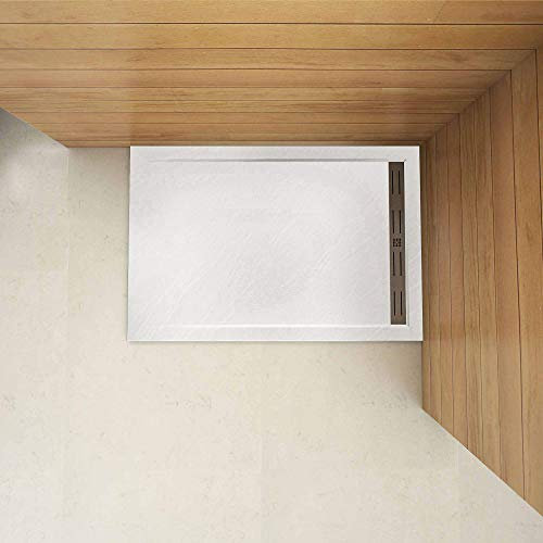 Piatto Doccia Rettangolare 100x70cm in Pietra Vulcanica e Resina Mista Finitura Pietra Bianca Ruvida Ultraslim 3 cm
