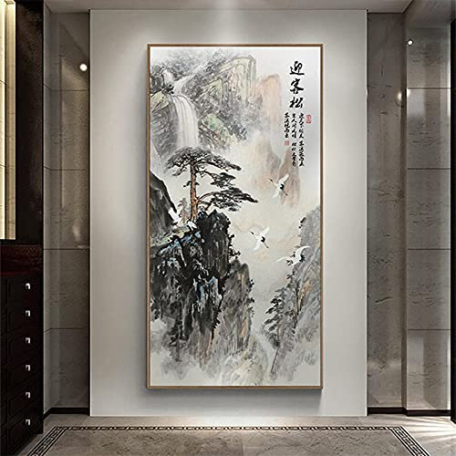 Kuingbhn Chinesische Landschaft Malerei Willkommen Kiefer Poster Print Abstrakte Wandbild Leinwand Home Decoration 50x100cmx1pcs Rahmenlos