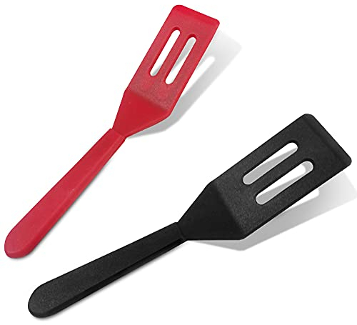 DLAND 2 Stück Mini Brownie Servierspatel Flexibler, antihaftbeschichteter Silikon-Keksspatel Geschlitzter Spatel für Flip-Ei in kleiner Bratpfanne Cookie-Teig-Kochgeschirr Kochen Backen