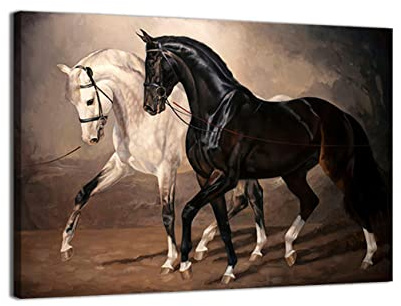 ZHONGYUTONG Schwarz Weiß Pferd Wand Kunstdruck Tier Leinwand Gemälde Poster Bild Wanddekoration Wohnzimmer Moderne Heimdekoration (Rahmen, 50x75cm)