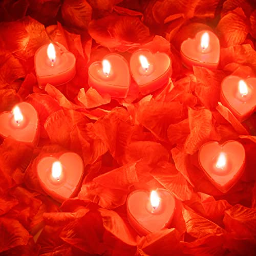 9 Pcs Valentines Candles Red Romantic Candles 300 Pcs Love Silk Rose Petals for Valentine Party Decorations Table Wedding Party Favor