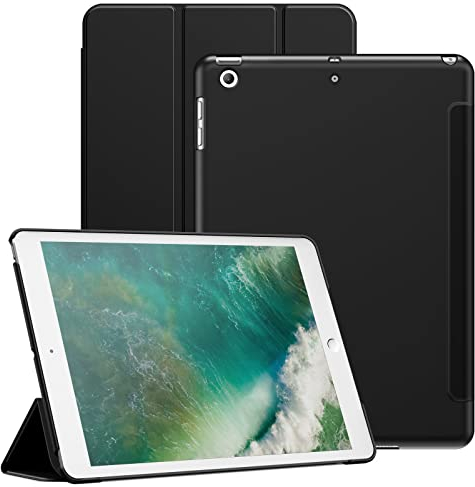 JETech Funda para iPad 9,7 Pulgadas (6.a/5.a Generación, 2018/2017), Carcasa Trasera Dura Protectora, Cover con Soporte para Tableta de Tacto Suave, Auto-Sueño/Estela (Negro)