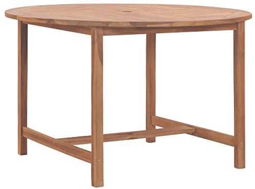 Runder Balkontisch Gartentisch Beistelltisch mit Schirmloch Holz Tisch für Terrasse Balkon, witterungsbeständig, Lamellen Design, Ø110x75 cm Massivholz Teak