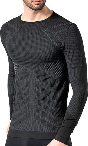 Risalti Camiseta Termica Hombre Manga Larga Energy - Jersey Técnico, Transpirable, Compresivo, Ropa Interior Térmica Sin Costuras y Etiquetas, Esquí, Trekking, Running, Ciclismo - Made in Italy