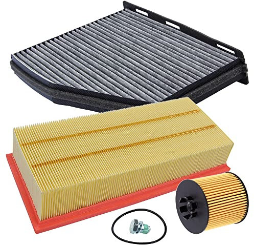 ATEC Germany Set di filtri di ispezione con 1 filtro dell'olio, 1 filtro dell'aria, 1 filtro dell'aria della cabina (filtro antipolline) con carbone attivo, 1 tappo di scarico dell'olio.