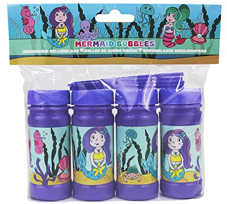 BEMIRO Seifenblasen Meerjungfrau 4er Set - 60 ml pro Flasche, Seifenblasen, Seifenblasen Kinder, Seifenblasen Set, Seifenblasen Hochzeit, Seifenblasen Kinder Mitgebsel