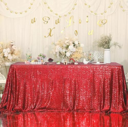 Eternal Beauty Sparkly Tablecloth Rectangle 127 x 203 cm Sequin Tablecloths Wedding Party Banquet Sequin Table Cover(Red,50x80 inches