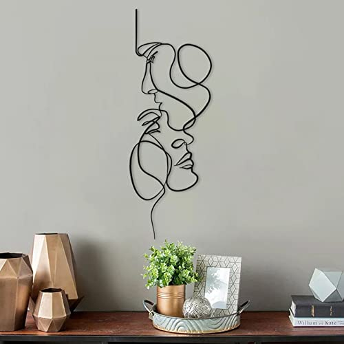 Minimalistische Metall Wandkunst,Wanddeko Metall Wandbild Silhouette Wanddeko,menschliches Gesicht Draht Kunst Dekor,Abstrakte menschliches Gesicht Hausdeko Raumdeko Schlafzimmer Deko (30x10cm)