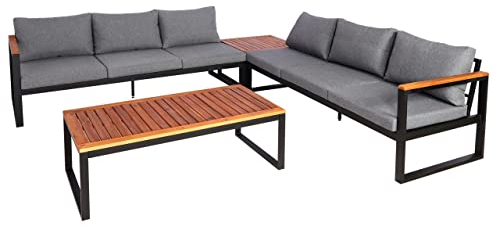 Mendler Garten-Garnitur HWC-L26, Gartenlounge Lounge-Set Sitzgruppe Sofa, Aluminium Akazie Holz MVG-Zertifiziert - dunkelgrau
