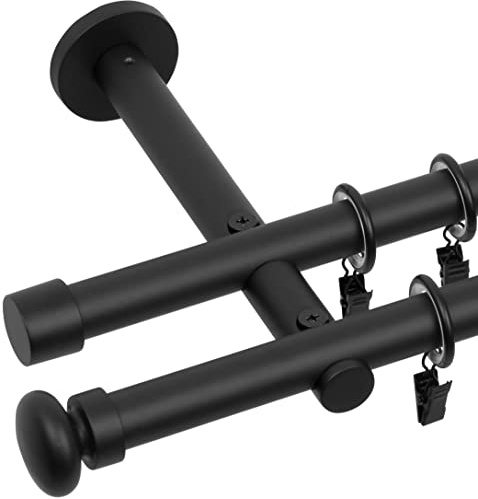 RENA Gardinenstange Vorhangstange 2-läufig - 19 mm - aus Metall - Lautlose Rollen - Komplettset - Schwarz Matt 200cm |Sigma