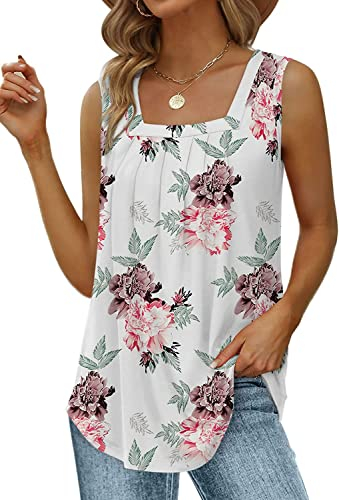 Yunmlep Tank Tops für Damen Sommer Ärmellose Tshirts Elegant Lose Flowy Tunika Shirt Casual Oberteile Tops (M, Weiss)