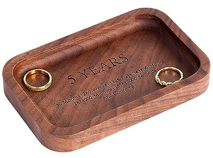 Booinxaa Bandeja de madera para aniversario de 5 años, regalo para él/ella, plato de madera grabado, plato de madera para baratijas, regalo para boda, aniversario, cumpleaños, día de San Valentín