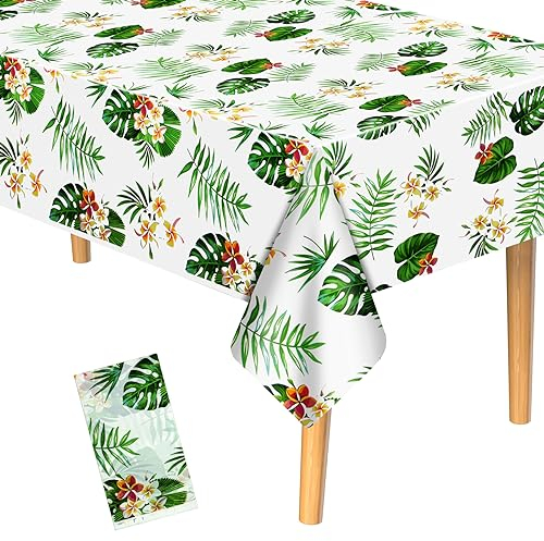PLULON Hawaii-Tischdecke Kunststoff Luau-Tischdecke tropisches Partyzubehör 137,2 x 274,3 cm Palmenblätter Kindergeburtstage Sommer Pool Strand Party Hochzeit Picknick Zuhause Esstischdekoration