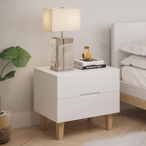 skølm Freyr Nachttisch, Nachtschrank mit Schublade in weiß/Natur, Beistelltisch für Schlafzimmer, Nachtkonsolen, Nachtkommode Maße: 50 x 40 x 55 cm