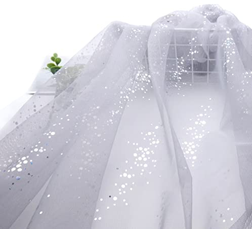 SYSUII 160cm * 3m Chiffon Glitzer Tüll Dekostoff mit kleine Pailletten Dekostoff Kostümstoff zum Nähen Durchsichtig Stoff Tüll Pailletten-Stoff für DIY Hochzeit Kleid Dekoration Tischedeko-grau