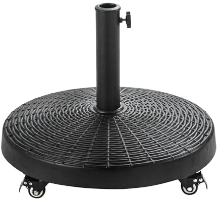 C-Hopetree 23 kg Harz Sonnenschirmständer mit Rollen, Schirmständer Sonnenschirmfuß für Sonnenschirm Terrassenschirm Schirmstöcke bis 38/48 mm, Rund Schwarz