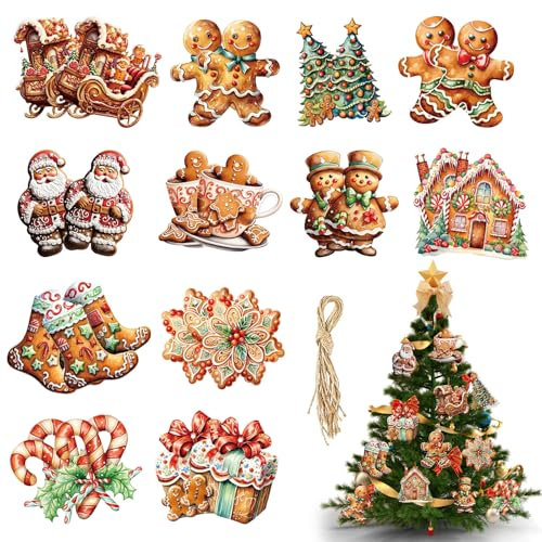 24 decorazioni natalizie per albero di Natale, con pan di zenzero,decorazione per albero di Natale con corda, pan di zenzero, per decorazione natalizia della casa