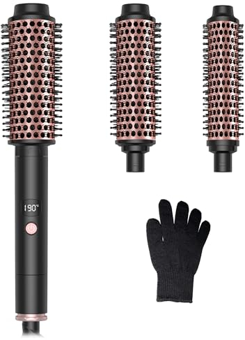Thermal Brush, 30/38/45mm 3 en 1 Thermobürste Rundbürste set, 3 Ersatzbürsten Hot Brush Rundbürste, Wärmebürste mit 110–190 ℃ Digitalanzeige, Thermo Bürste für Wurzelvolumen und Lockere Locken