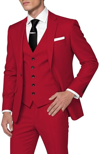 HUUTOE Men's 3 Piece Suits Slim Fit Prom Wedding Suits for Men Suit Summer Blazer Jacket Vest Pants Tuxedo Set, Red, 6XL