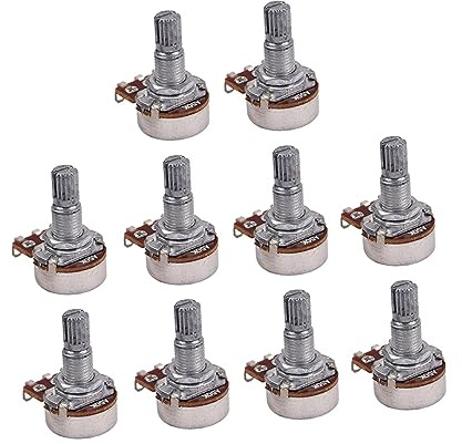 OATIPHO Gitarrenpotentiometer Geeignet für Bass und Gitarre Geringer Reibung und 10 Stück Braune A50k aus Messing mit Langer Geteilter Achse Linearpotentiometer
