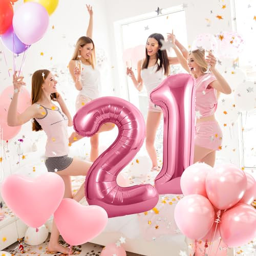 Geburtstag zahlen luftballon 21 jahre | Folienballon Rosa- Folienballon in 40-101cm Geburtstagsdeko - Ballon Zahl Deko zum Geburtstag fliegt mit Helium für Mann Frauen 21.Geburtstags