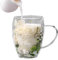 Verre à double paroi en verre à fleurs séchées, tasses à café à double paroi, tasses à thé en verre à fleurs séchées, tasses en verre avec poignée, tasses à café anti-brûlure pour thé, café vert 350