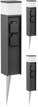 ledscom.de 3 Stück Pollerleuchte PODEL mit Erdspieß für außen, 39cm, schwarz, 2 Steckdosen, inkl. G9 Leuchtmittel, 501lm, warmweiß