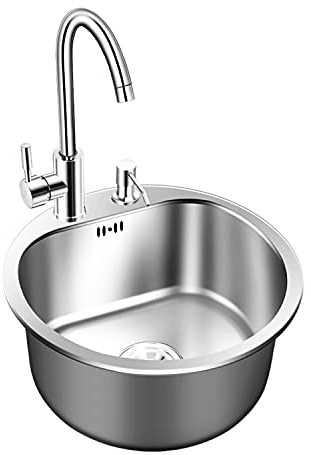 BGFYUSF Fregadero de Cocina, Fregadero de un Seno de Acero Inoxidable 304, Fregadero Redondo para Barra de Bar de Restaurante en casa, Fregadero en Barra, con 2 Orificios (A 46 * 40 * 21 cm)