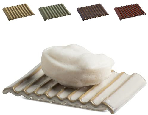 Zoeeker Porte-savon en céramique pour salle de bain, douche, évier, cuisine, comptoir, baignoire, garde les barres de savon sèches, blanc
