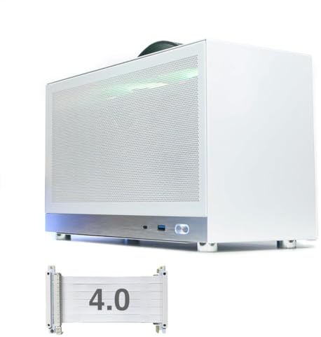 MININGEEK S400 Tragbares Mini-ITX-Gehäuse, 10 l, mit fortschrittlichem, belüftetem Panel, Typ-C-USB3.0-Anschlüsse, passende Triple-Slot-GPU, kostenloser PCIe 16X Riser (Weiß Gen4)