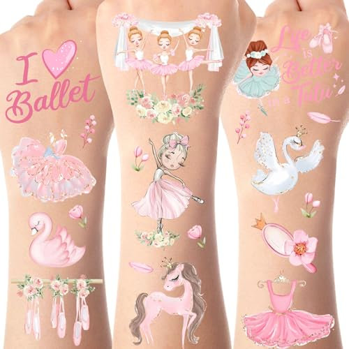 Serencatcher Ballerina Party Bevorzugt Temporäre Tattoos, 12-Blatt Ballett Dance Party Bevorzugt Temporäre Tattoos Aufkleber für Ballerina Geburtstag Party Baby Dusche Party Dekorationen
