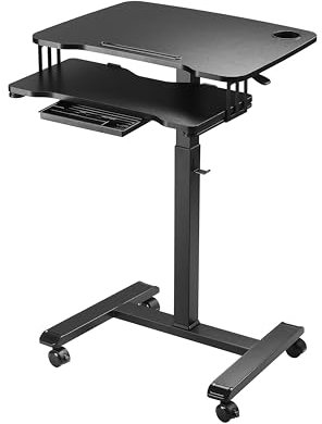 ETHU Escritorio de pie con 4 ruedas, mesa de ordenador regulable en altura con gran superficie de trabajo de 68 x 50 cm, escritorio móvil con bandeja para teclado, mesa para ordenador portátil para