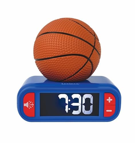 Lexibook, Basketball, Basketball-Nachtlichtwecker, Töne und Melodien, LCD-Bildschirm mit Hintergrundbeleuchtung, beleuchtet, Snooze, blau/orange, RL800BA