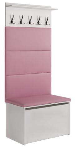 KOBI Andy Dielenset mit Sitz | Kleiderbügel + Box | Polsterplatten | Garderobe für den Flur | (Rosa)
