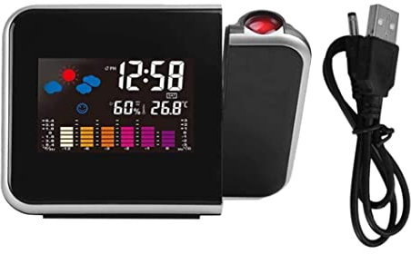 Digital Projection Clock, Projection Alarm Clock With LED Alarm, With Temperature Humidity Display, Weather Station With Weather Forecast, Snooze, projector clock