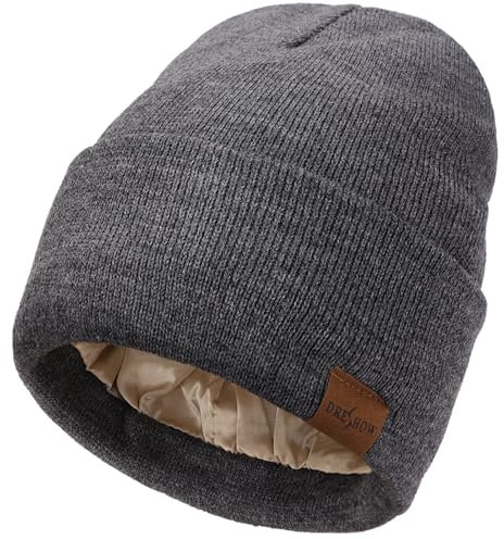 DRESHOW Beanie Mütze für Damen Herren Warme Wintermütze mit Weichem Satin Gefütterte Unisex Dehnbar Mütze mit Bündchen Strickmütze