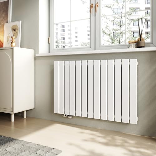 EMKE Radiador de Diseño 630x1000 mm, Panel Plano Mural Horizontal, Conexión Lateral, Estructura Monocapa, Blanco, 730 Vatios