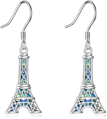 Eiffelturm Ohrringe S925 Sterling Silber Eiffelturm Hängend Ohrstecker Abalone Eiffelturm Schmuck für Frauen Liebhaber Paris Geschenke