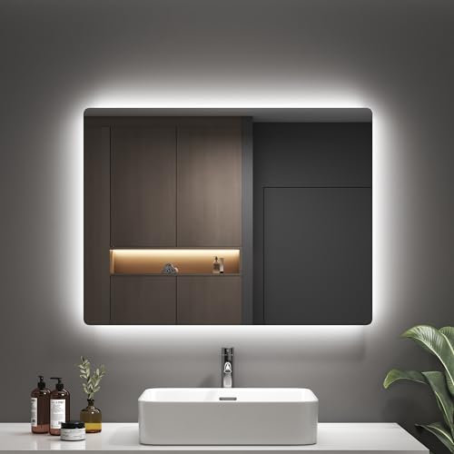 EMKE Badspiegel mit Beleuchtung 60x80 cm Badezimmerspiegel mit Beleuchtung Kaltweiß-Licht 6500K Wandspiegel