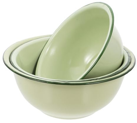 MOLUCKFU 3pcs Retro Enamel Soup Basin Bowl Handle Vintage Mixing Bowls for Appetizer Noodle Serving Ingredient Prep Food Storage