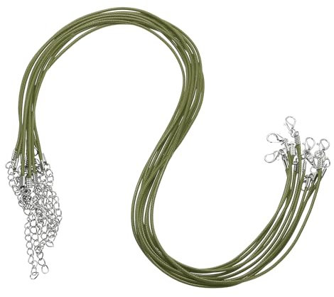 sourcing map 10pcs 20 Inch Waxed Necklace Cord, Bulk Necklace String with Clasp 1.5mm Waxed Leather Cord Rope for Jewelry Making DIY Bracelet Pendant,Olive green
