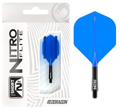 RED DRAGON Darts – Nitro Flite Integriert Flüge & Schäfte System – No.2 Form und Design – Schwarz & Blau Farbe, Kurz Länge