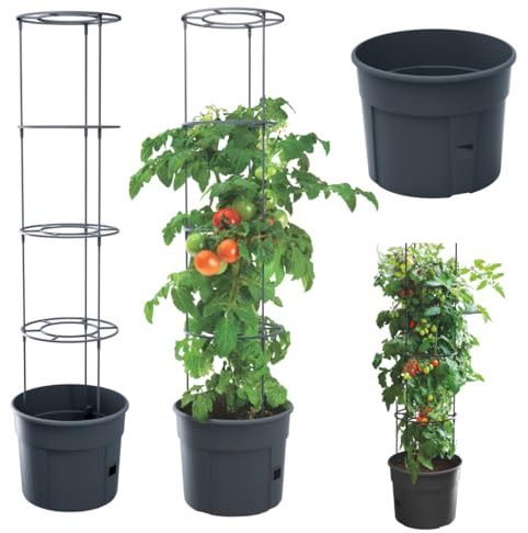 DTU24 Blumentopf Tomatentopf Topf für Tomatenpflanzen 12L Tomatenzüchter Gesamthöhe 115 cm Pflanzen-Aufzucht-Turm mit Rankhilfe Rangitter (2 Stück, Ø 30 cm)