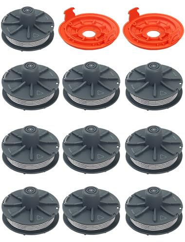 Gucass Rasentrimmer Fadenspule 5307-20 mit 6,1 m Nylonfaden & 5344-20 Abdeckung – Ersatzspule für Gardena Turbotrimmer EasyCut, ComfortCut, PowerCut und SmallCut (10 Spulen + 2 Abdeckung)