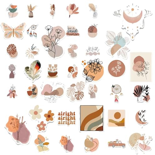 50 Pcs Boho Sticker Aufkleber, Vintage Stickers Aesthetic Set, Scrapbook Zubehör für Laptop Koffer Skateboard Wasserflasche DIY